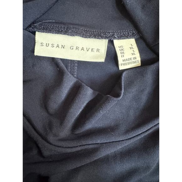 Susan Graver Liquid Knit Mock-Neck Elbow-Sleeve Dress Navy Large - Picture 14 of 16